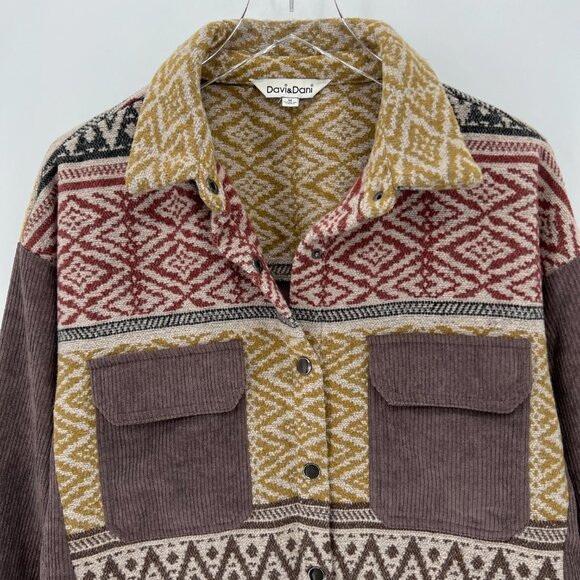 Davi & Dani Western Shacket Womens Size M Button Down Shirt Corduroy Blanket - Picture 2 of 12